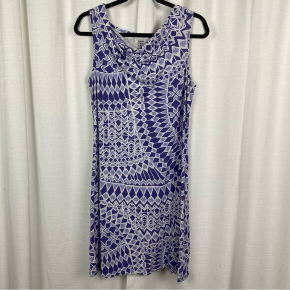 Title Nine Breeze Purple Mosaic Tile Print Cowl Neck Shift Dress Sz.M - Picture 2 of 12